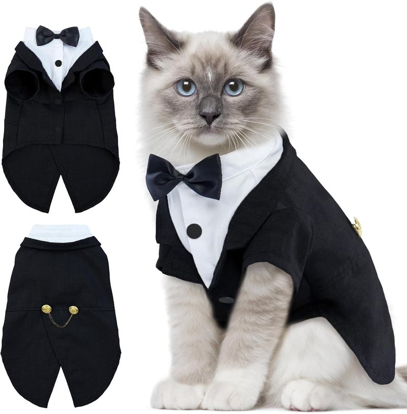 DENTRUN Cat Tuxedo Outfit, Sphynx Cat Costume Formal Suit with Bow Tie, Stylish Cat Shirt Fashion Apparel Fancy Clothes, Kitten Formal Attire Wedding Onesie Costume for Cats Only - Image 1